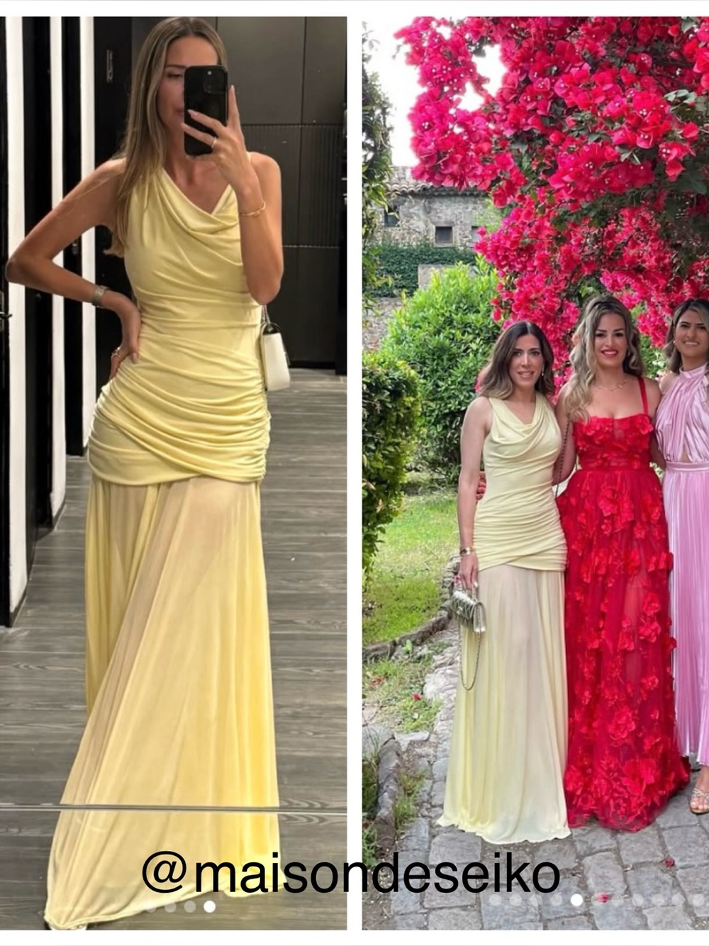 L'Academie Pale Yellow Draped Maxi Dress